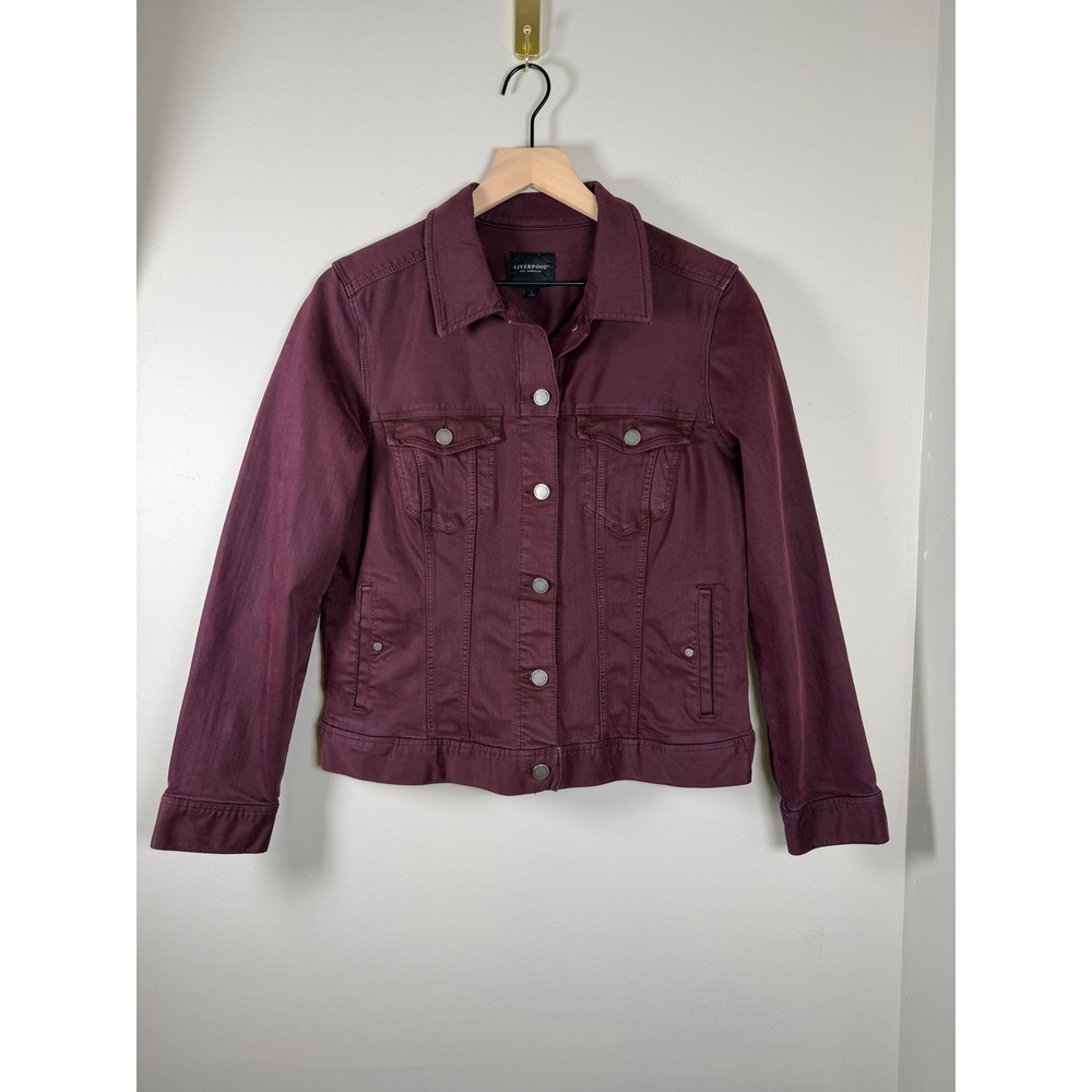 Liverpool Los Angeles Jacket Womens Large Dark Cherry Mocha Stretch Trucker
